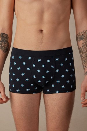 Intimissimi Alarm Clock in Stretch Supima® Cotton Men's Boxer Blue | USA 2654EXJ