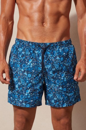 Intimissimi Blue Paisley Print Men's Swim Trunks Blue | USA 2755NBF