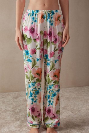 Intimissimi Botanical Lyrics Full Length Satin Pants Women's Pajamas Multicolor | USA 2034ORX