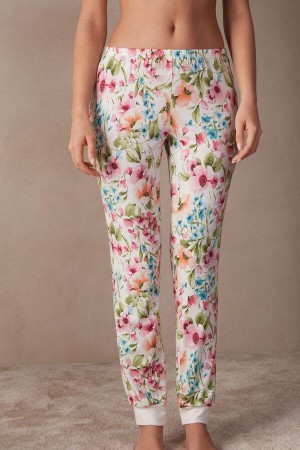 Intimissimi Botanical Lyrics Full Length Modal Pants Women's Pajamas White | USA 2036APV