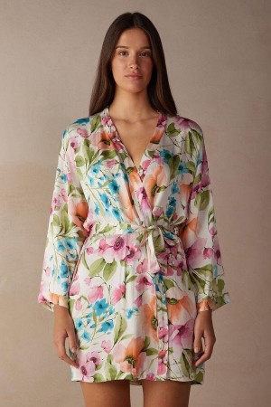 Intimissimi Botanical Lyrics Satin Kimono Women's Pajamas Multicolor | USA 2193SOB