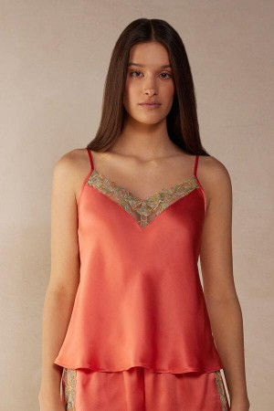 Intimissimi Candy Colors Silk Top Women's Pajamas Coral Red | USA 2084UTL