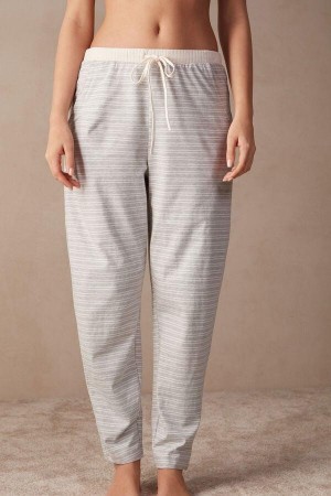 Intimissimi Casual Sunday Full Length Pants Women's Pajamas Grey / Light Yellow Beige Stripes | USA 2035PQC