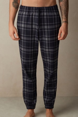 Intimissimi Check Tricot Full Length Pants Men's Pajamas Deep Grey / Blue | USA 2879JJI