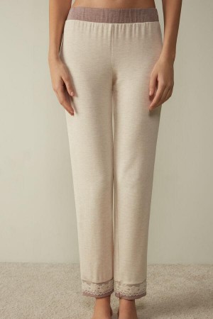 Intimissimi Classic Beauty Modal and Wool Cuffed Pants Women's Pajamas Beige | USA 2070LHT