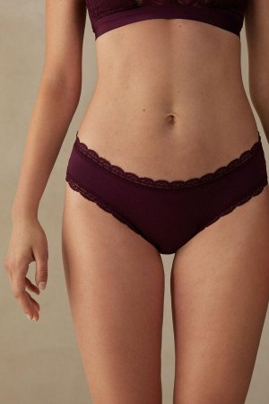 Intimissimi Cotton and Lace Women's Panties Purple | USA 2394PQJ