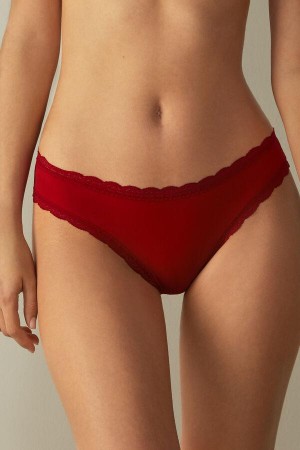 Intimissimi Cotton and Lace Women's Panties Red | USA 2401EXB