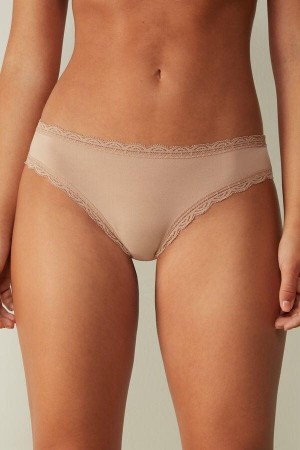 Intimissimi Cotton and Lace Women's Panties Beige | USA 2432BCE