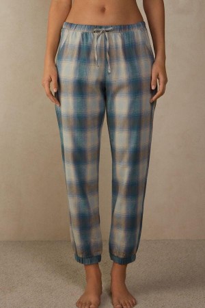 Intimissimi Cozy Mountains Brushed Cloth Pants with Cuffs Women's Pajamas Blue | USA 2065FMM