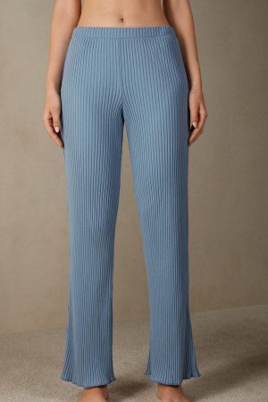 Intimissimi Cozy Mountains Ribbed Pants Women's Pajamas Blue | USA 2057YUK