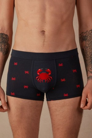 Intimissimi Crab in Stretch Supima® Cotton Men's Boxer Blue | USA 2650UTD