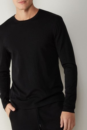 Intimissimi Crew-Neck Merino-Wool Top Men's Long Sleeve Black | USA 2949KIM