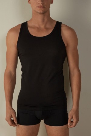 Intimissimi Crew Neck Men's Tank Top Black | USA 3035EXI