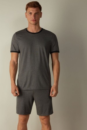 Intimissimi Cropped Basic Supima® Cotton Men's Pajamas Deep Grey | USA 2925HKW