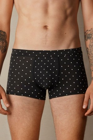 Intimissimi Dotted in Stretch Supima® Cotton Men's Boxer Black | USA 2600SOG