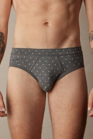 Intimissimi Dotted in Stretch Supima® Cotton Men's Briefs Deep Grey | USA 2717APW