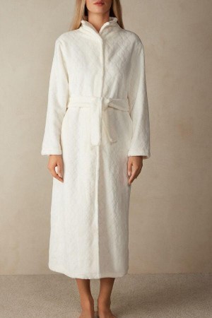 Intimissimi Elegant Night Long Robe Women's Pajamas White | USA 2200LHT