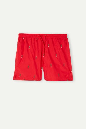 Intimissimi Embroidered Cactus Men's Swim Trunks Red / Green | USA 2748YUU