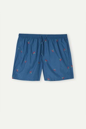 Intimissimi Embroidered Cherry Men's Swim Trunks Blue / Pink | USA 2747UTY