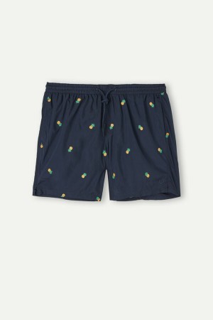 Intimissimi Embroidered Pineapple Men's Swim Shorts Blue | USA 2731VDH