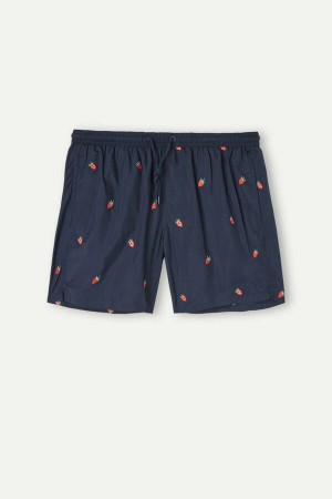 Intimissimi Embroidered Strawberry Men's Swim Trunks Blue | USA 2759XFK