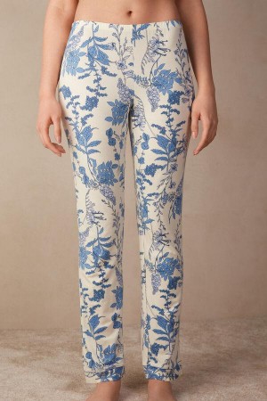 Intimissimi Feeling Beautiful Full Length Modal Pants Women's Pajamas White / Blue | USA 2029RWH