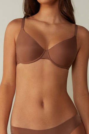 Intimissimi Francesca Ultralight Microfiber Balconette Women's Bras Dark Beige | USA 1600JJE