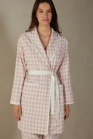 Intimissimi Gingham Lover Cloth Robe Women's Pajamas Pink | USA 2207MAS