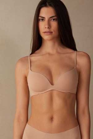 Intimissimi Gioia B Cup Microfiber Super Push-Up Women's Bras Beige | USA 1355YUK