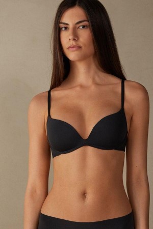 Intimissimi Gioia B Cup Microfiber Super Push-Up Women's Bras Black | USA 1356UTL