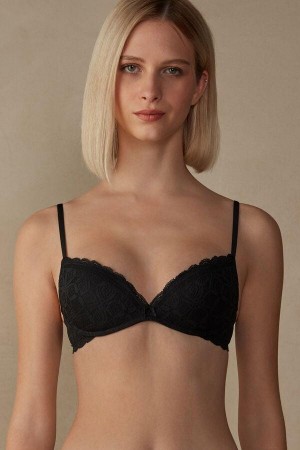 Intimissimi Gioia Super Push-Up in Lace Women's Bras Black | USA 1321BCP