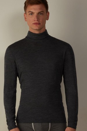 Intimissimi High-Neck Merino-Wool Top Men's Long Sleeve Grey | USA 2938EXG