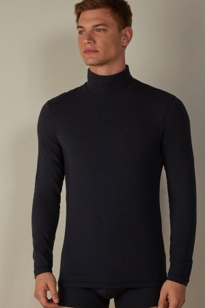 Intimissimi High-Neck Modal-Cashmere Top Men's Long Sleeve Blue | USA 2937RWF