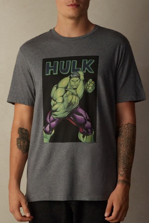 Intimissimi Hulk Print Men's T Shirts Deep Grey | USA 2998FMV