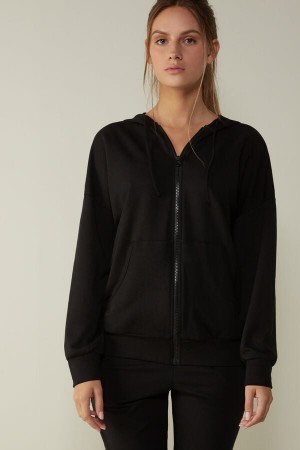 Intimissimi In Action Hoodie Sweatshirt Women's Long Sleeve Black | USA 1810LHT