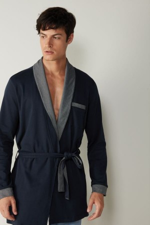 Intimissimi Interlock Cotton Smoking Jacket Men's Pajamas Blue | USA 2885APF