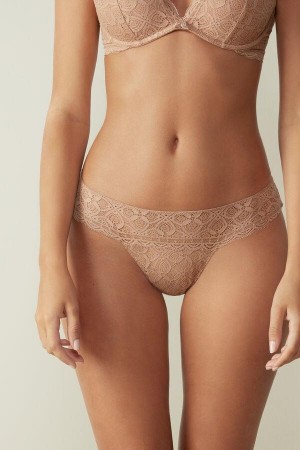 Intimissimi Lace Brazilian Women's Panties Beige | USA 2528YUX