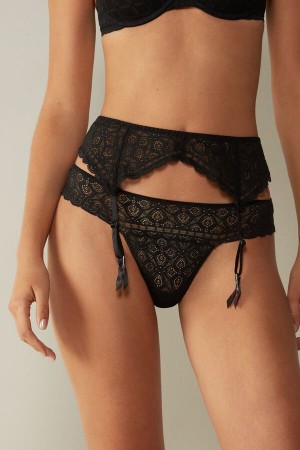 Intimissimi Lace Garter Belt Women's Lingerie Black | USA 1891CEI