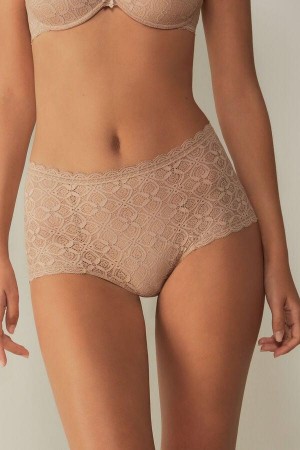 Intimissimi Lace High Waist Hipster Women's Panties Beige | USA 2315APH