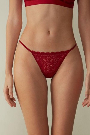 Intimissimi Lace String Thong Women's Panties Red | USA 2283BCP