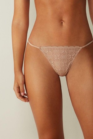 Intimissimi Lace String Thong Women's Panties Beige | USA 2288EXG