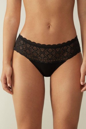 Intimissimi Lace and Cotton High Rise Women's Panties Black | USA 2431NBW