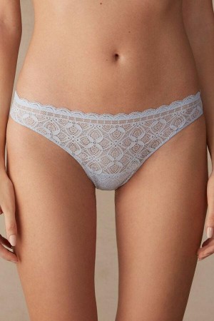 Intimissimi Lace and Microfiber Brazilian Women's Panties Blue | USA 2484BCE