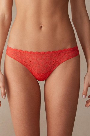 Intimissimi Lace and Microfiber Brazilian Women's Panties Deep Red | USA 2486CET