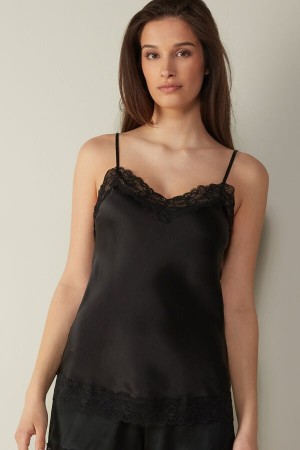 Intimissimi Lace and Silk Women's Tank Top Black | USA 1669ISZ