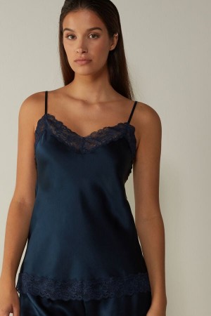 Intimissimi Lace and Silk Women's Tank Top Blue | USA 1688QZD