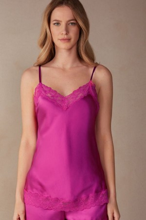 Intimissimi Lace and Silk Women's Tank Top Pink | USA 1734XFU