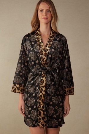 Intimissimi Lady Animalier Velvet Kimono Women's Pajamas Black | USA 2205BCP