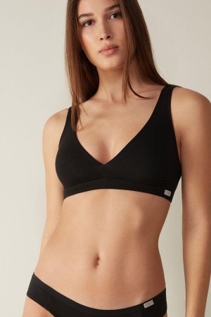 Intimissimi Lara Cotton Triangle Women's Bras Black | USA 1191BCP