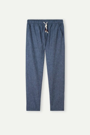 Intimissimi Linen and Cotton Full Length Men's Pants Blue | USA 2980FMT